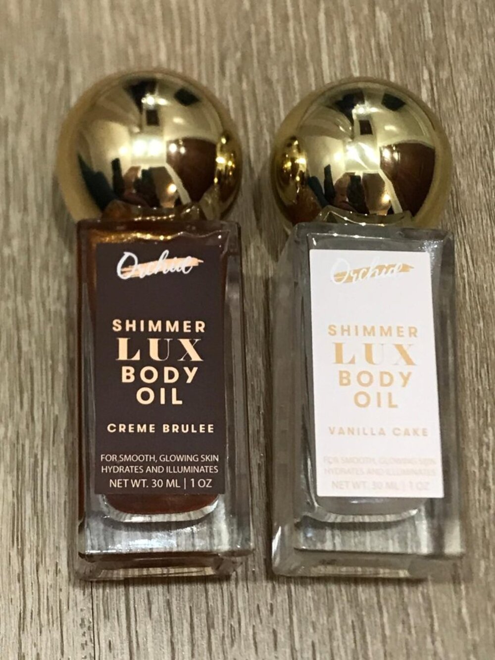 Orchid Shimmer Lux Body Oil Set of 2 Crème Brûlée & Vanilla Cake 2 Oz Total